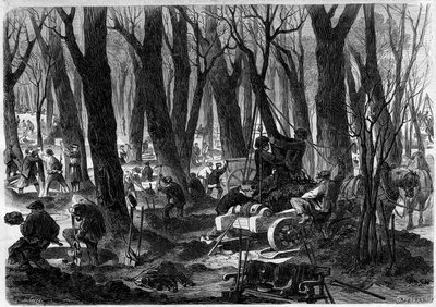 Restaureringsarbejder i Tuilerierne i Paris. Gravering i "" L