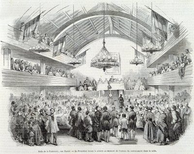 Revolution i 1848: Brotherhood Hall, Rue Martel, præsidenten udsatte mødet ved indgangen til kommissæren i lokalet af Unknown artist