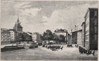Revolutionen i Genève fra 7. til 8. oktober 1846 (fazyst revolution): forsvar af St. Gervais den 7. oktober 1846 - Udsigt over Place de Bel Air og Ponts-de-l