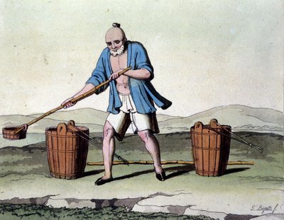 Risdyrkning i Kina. 1800-tals tryk. af Unknown artist