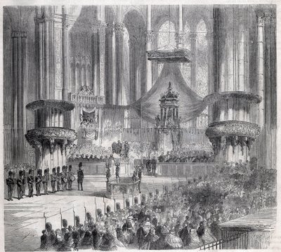 Risorgimento - Fejring af Te Deum i Milanos katedral ved tilstedeværelse af konger af Italien og Frankrig af Unknown artist