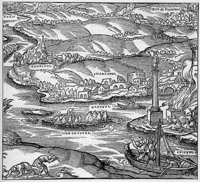 Romersk Gallien: et monument bygget af de parisiske søfolk under regne af Tibere, ved sammenløbet af Seinen og Marne. Gravering i "La Marine et les kolonier: handel" af Unknown artist