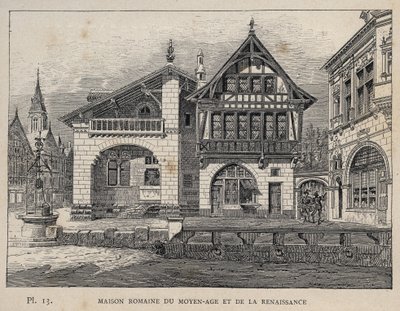 Romersk hus fra middelalderen og renæssancen - indgravering af 1889 i "History of human habitation at the Universal Exhibition of 1889, by Mr Charles GARNIER - Librairie centrale des beaux-arts Paris 1889 af Unknown artist