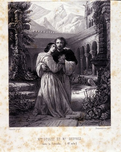 Rosina Stoltz og Gilbert Duprez i akt IV af "The Favorite" af Gaetano Donizetti. 1840. af Unknown artist