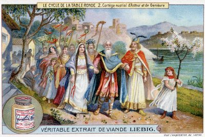 Rundbordscyklus (2): Brudeoptog af Kong Arthur og Juniper, Liebig Chromolithography, sd. 19. århundrede af Unknown artist
