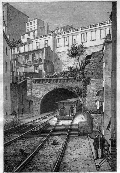 Jernbanerute fra Lyon til Fourviere - indgravering i "Journal des voyages"" 1884 af Unknown artist