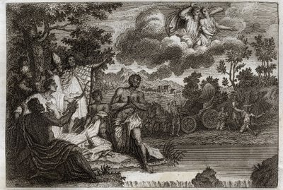 Royaumont Bibelen, Det Nye Testamente: Eunuk døber. Sankt Filips diakon bekendtgør tro til en eunuk af dronningen af Etiopien og døber ham. Illustration fra 1811. af Unknown artist
