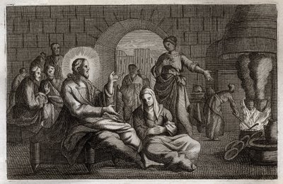 Royaumont Bibelen, Det Nye Testamente: Martha og Maria. Jesus Kristus træder ind i Marthas hus, som skynder sig at modtage ham, mens hans søster, Maria af Bethanie, hører hans ord. Illustration fra 1811. af Unknown artist