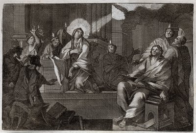 Royaumont Bibelen, Det Nye Testamente: Pentecoot. Helligånden daler ned over Jomfru Maria og apoterne. Illustration fra 1811. af Unknown artist