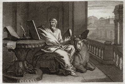 Royaumont Bibelen, Det Nye Testamente: Evangelisten Sankt Lukas med tyren. Illustration fra 1811. af Unknown artist