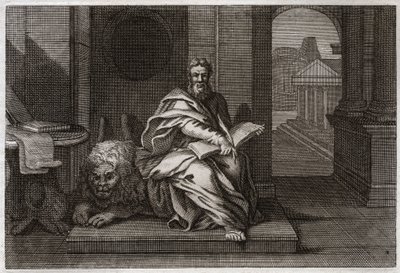 Royaumont Bibelen, Det Nye Testamente: Evangelisten Sankt Markus med løven. Illustration fra 1811. af Unknown artist
