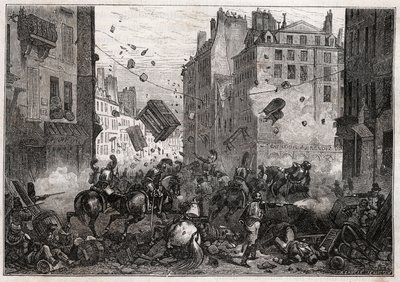 Rue Saint-Antoine under Trois-Glorieuses (juli 1830) - Revolution af 1830 Barrikadekampe på Rue Saint-Antoine (Saint Antoine) i 1830 af Unknown artist