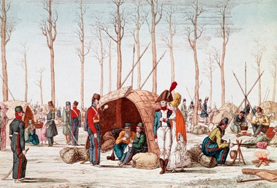 Russiske soldater bivuackerer på Champs-Elysees, Paris, Frankrig, 31. marts 1814 (gravering) af Unknown artist