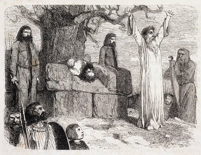 Menneskeofring af druider - i "Ancient and Modern Brittany"" af Pitre-Chevalier (Pitre Chevalier), redigeret af W. Coquebert af Unknown artist