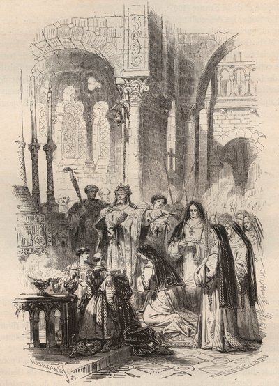 Sejlads af Saint Cunegonde af Luxembourg (ca. 975-1033/1039) i 1024, overdraget af festen af Paderborn Meinwerk (ca. 975-1036) i benediktinerklosteret Kaufungen i Tyskland. Stik fra 1868 i "Histoire de Belgique fra primitiv tid til den af Unknown artist