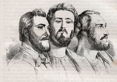 Saint-Simonianism - Saint-Simonianism - Saint Simonians - Charles Duveyrier (1803-1866) - Emile Barrault (1799-1869) - Michel Chevalier (1806-1879 - Indgravering af 1882 i "Histoire de dix ans: 18030" Louis -Hvid (1811-1882) af Unknown artist