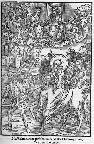 Saint Brigitte de Suede (Santa Brigitta di Svezia) (Brigida, Bridget, Brigite) (1303-1373). Enke, grundlægger af Den Hellige Frelsers Orden. Indgravering i "Mindebilleder af profetier eller syner" 1556 af Unknown artist
