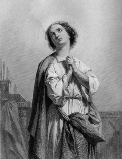 Sankt Cecilie Jomfru og Martyrium, Decapitee i Rom (232) - i De hellige kvinder”. 1852." af Unknown artist