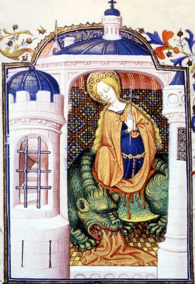Sankt Martha og monsteret Tarasque. 15. århundredes manuskript. af Unknown artist