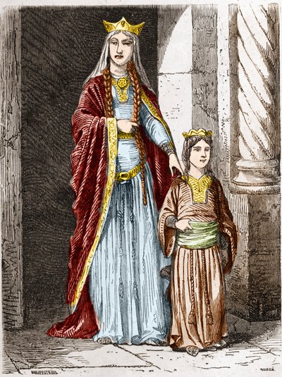 Saint Bathilde (eller Batilde, Bathylle, Beaudour) (626-680), Frankernes Dronning med Clotaire. Indgravering i "History Of France En Cent-malerier af Paul Lehugeur" ​​1891 af Unknown artist
