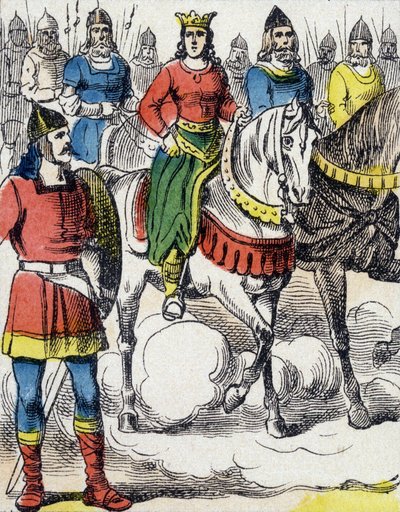 Sainte Clotilde (475-545) flygtede fra sin onkel Gondebaud, konge af Bourgonderne (480-516), som var morderen af hans familie. af Unknown artist