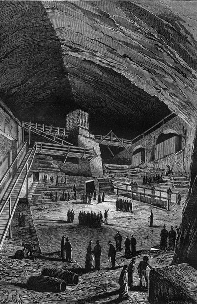 Saltminer i Wieliczka, Polen. Indgravering i "Naturen" af Unknown artist