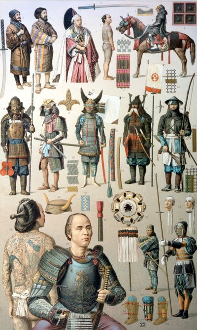 Samurai kostumer, våben og rustninger. 19. århundrede. af Unknown artist