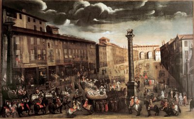 San Babila-pladsen under karneval, Milano (maleri, slutningen af det 17. århundrede) af Unknown artist
