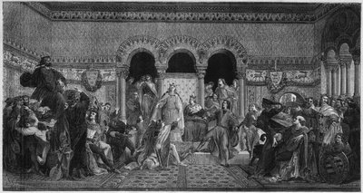 Scene af Sankt Elizabeth af Ungarns liv (1207-1231). Gravering fra 1878 fra et vægmaleri af Maurice de Schwindau, digterværelset på slottet Wartbourg. af Unknown artist