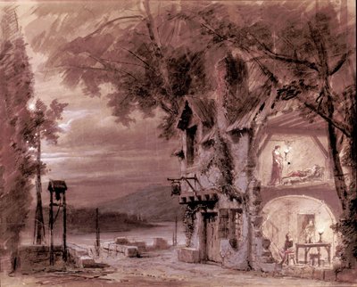 Scenografi af Philippe Chaperon til operaen "" Rigoletto"" af den italienske komponist Giuseppe Verdi (1813-1901) til opførelsen i Paris Opera af Unknown artist