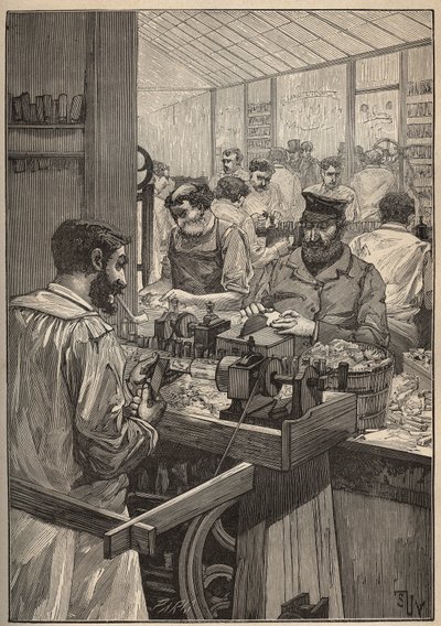 Sea sequim: fremstilling af hav sequim rør. Indgravering fra 1885 i "" Les arts et metiers illustres"" af Adolphe BITARD. af Unknown artist