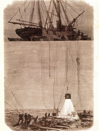 Søg efter spanske galeoner skibbrudne i Vigo Bay i 1702. Side taget fra "" Emporio Picturesco"" 1871 af Unknown artist