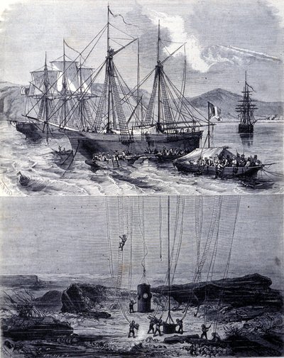 Søg efter spanske galions skibsvrag i Vigo Bay i 1702. 1800-tallet af Unknown artist