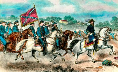 Løsrivelseskrig: "" General Stuart med konfødereret kavaleri i 1862"" Indgravering af det 19. århundredes private samling af Unknown artist