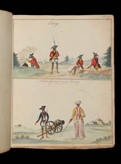 Sepoys, en indfødt skytte og en serang (bådsmand) af Unknown artist