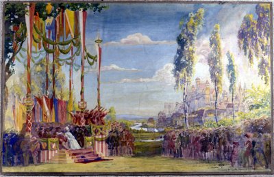 Set til "Die Meistersinger"" eller "Les maitres singteurs de Nuremberg""", opera af Richard Wagner. Akt II. af Unknown artist