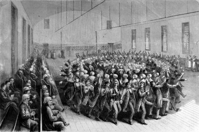 Rystende Quakers religiøse procession (dans) i New York. Illustration af det 19. århundrede. af Unknown artist