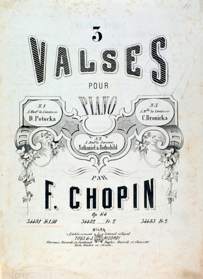 Noder til 3 valse for klaver op. 64, af Frederic Chopin (frontispice) af Unknown artist