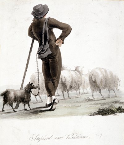 Hyrde nær Valenciennes - akvarel af Unknown artist