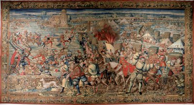 Sjette italienske krig (1521-1526): repræsentation af slaget ved Pavia (Pavia) den 24/02/1525, hvor Francois I besejrede Karl V. Tapestry. Napoli. Capodimonte Nationalmuseum. af Unknown artist