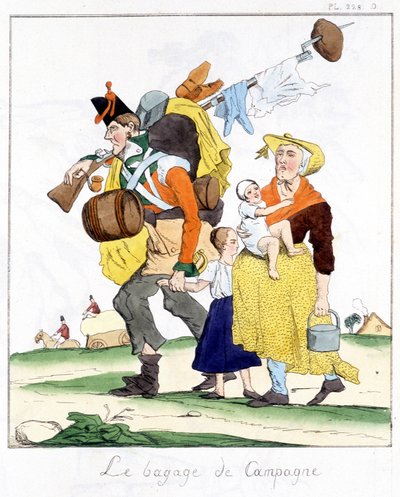 Engelsk soldat fra kampagnerne mod Napoleon, flov over sin kone og børn - i "" Musée de la caricature"" af E. Jaime, red. Delloye, Paris af Unknown artist