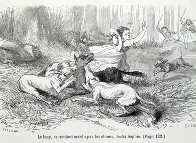 Sophie og ulven - i "The misfortunes of Sophie"" af grevinden af Ségur, Hachette af Unknown artist