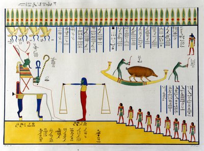 Sjæle vejes af Osiris og derefter afhængigt af dommen flyve for at slutte sig til frie ånder eller vende tilbage til dyrekroppe for at genoptage den fatale cyklus af migrationer. Graven af Biban-el. Moluk af Unknown artist