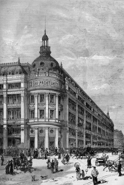 Forårsvarehuse i Paris i 1883. Hjørnepavillonen mellem rue de Provence og rue Caumartin. af Unknown artist