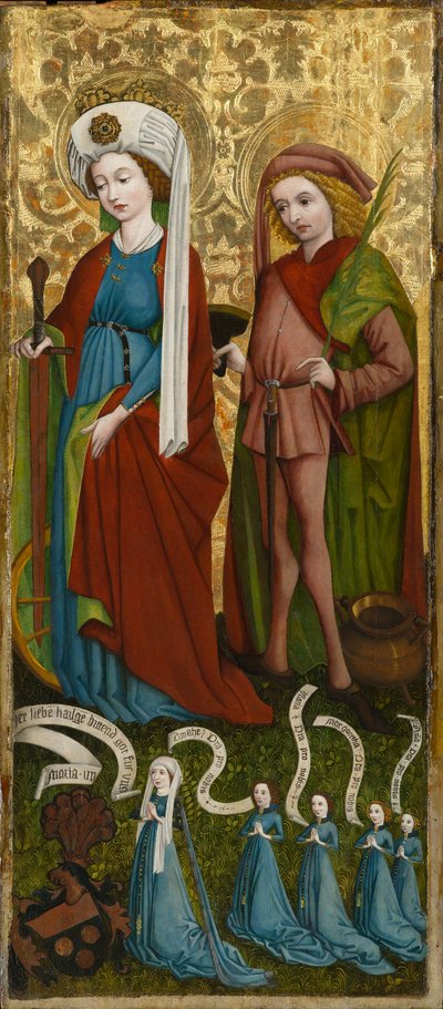 St. Catherine og St. Vitus med Anna von Freiberg og hendes døtre, ca. 1450 (tempera og olie på panel) af Unknown artist