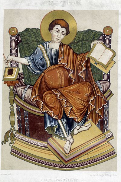 St Lukas evangelist - chromo. 1800-tallet fra et dokument fra det 8. århundrede af Unknown artist