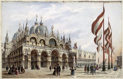 Markusbasilikaen - i "" Album med de vigtigste udsigter over Venedig"", ill. af Marco Moro, red. Gio Brizeghel, v.1840 af Unknown artist