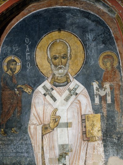St Nicholas of Myra, fresco (1100-tallet), Ayios Nikolaos tis Steyis-kirken (Sankt Nikolaus af Tag) (11. århundrede) (Unescos verdensarvsliste, 2001), Troodos-bjergene, Cypern af Unknown artist