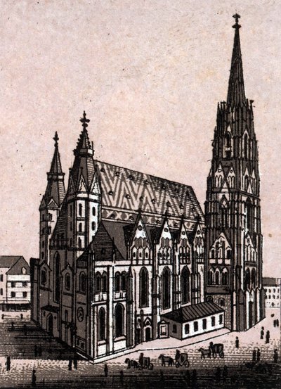 Stefansdomen (St. Stephen eller Stephansdom eller St. Stephane eller St. Stephan Kirche) i Wien i Østrig (Wien) i "Verden illustrerer 168 udsigter" Udateret (slutningen af 1800-tallet) af Unknown artist