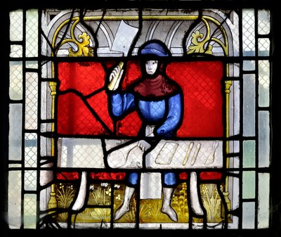 Glasmaleri, der viser en slagter på arbejde, slutningen af ​​15.-begyndelsen af ​​det 16. århundrede - Kapel Sainte Claude (Sainte-Claude) i kirken Collegiale Notre-Dame de Semur-en-Auxois (Notre Dame de Semur en Auxois), Bourgogne af Unknown artist